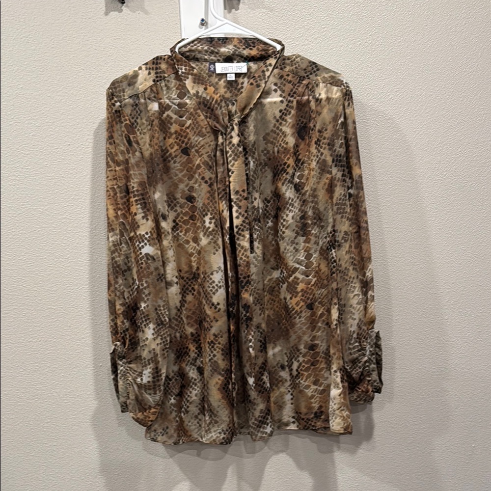 Jennifer Lopez Chic Snake Print Sheer Blouse size XL